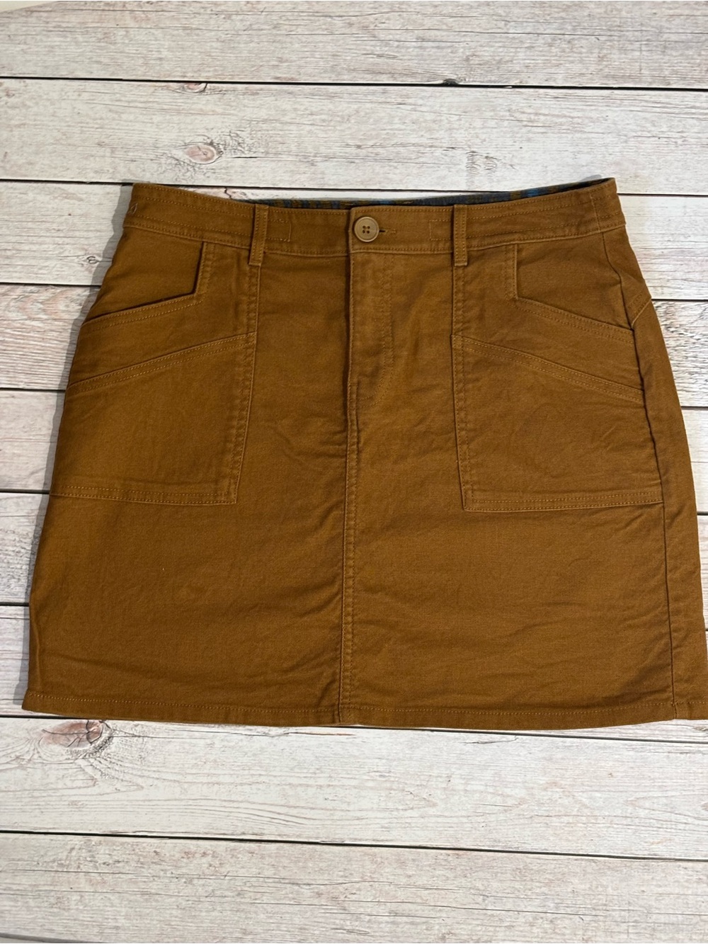 Prana Corduroy Caramel Brown Utility Skirt with Front Pockets-Organic Cotton